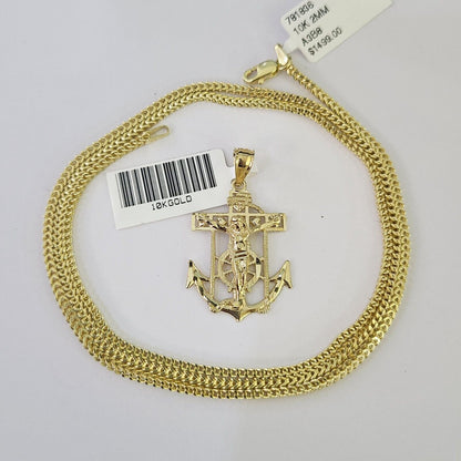 Luxury 10K gold Franco chain necklace with Jesus anchor pendant by Reva Jeweler