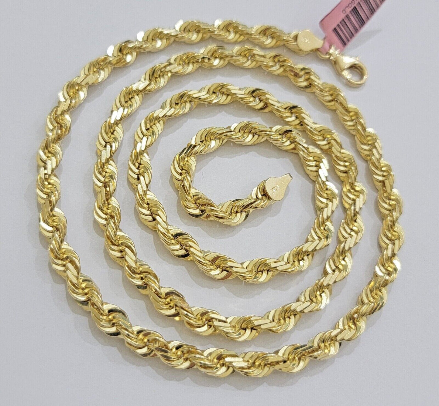 6mm 10k Gold Rope Chain Necklace 22 Inch Mens REAL 10kt Yellow Gold Strong SOLID - Reva Jeweler