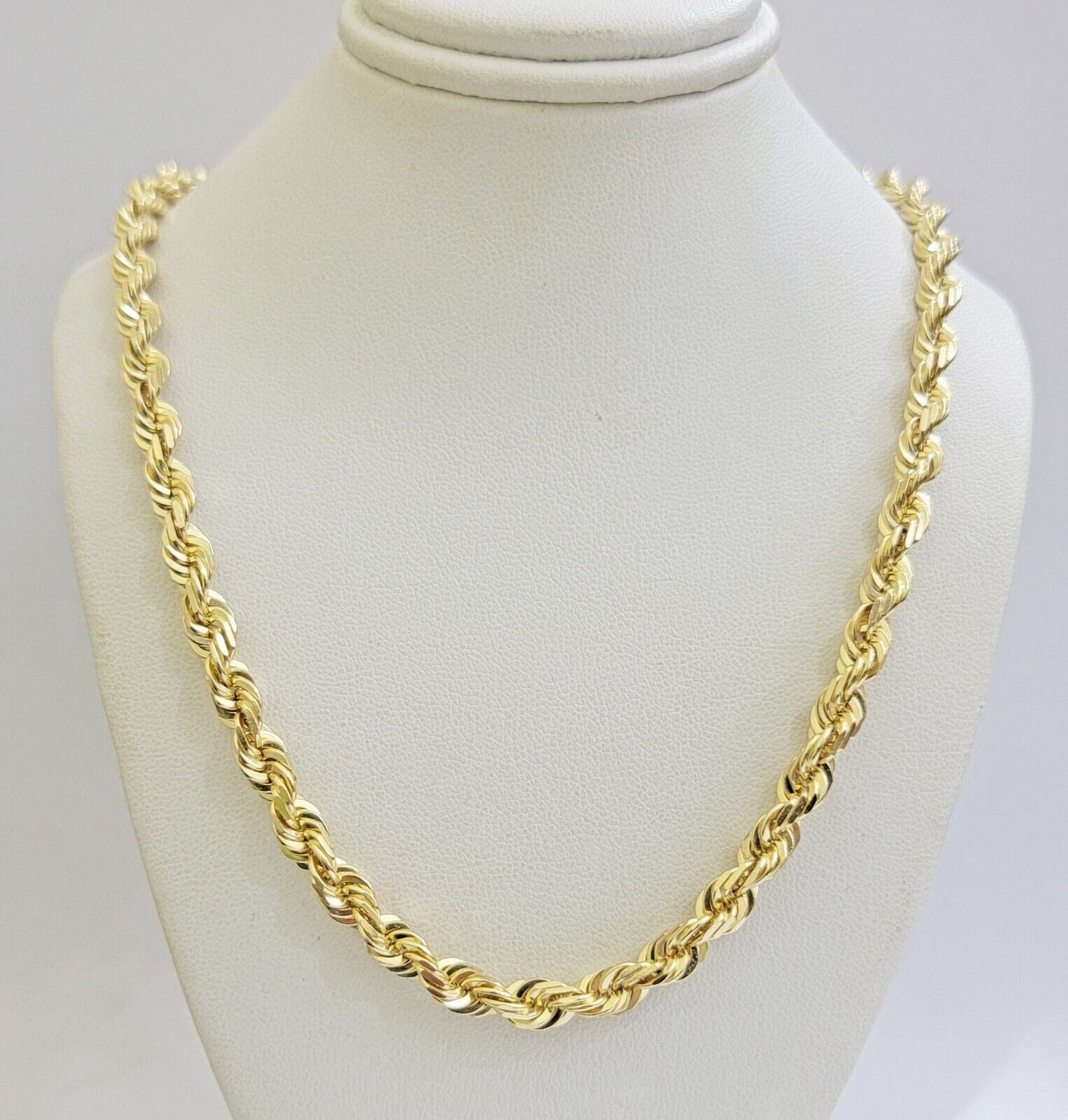 6mm 10k Gold Rope Chain Necklace SOLID Real 10kt Yellow Gold 18" - 28" Diamond Cut - Reva Jeweler