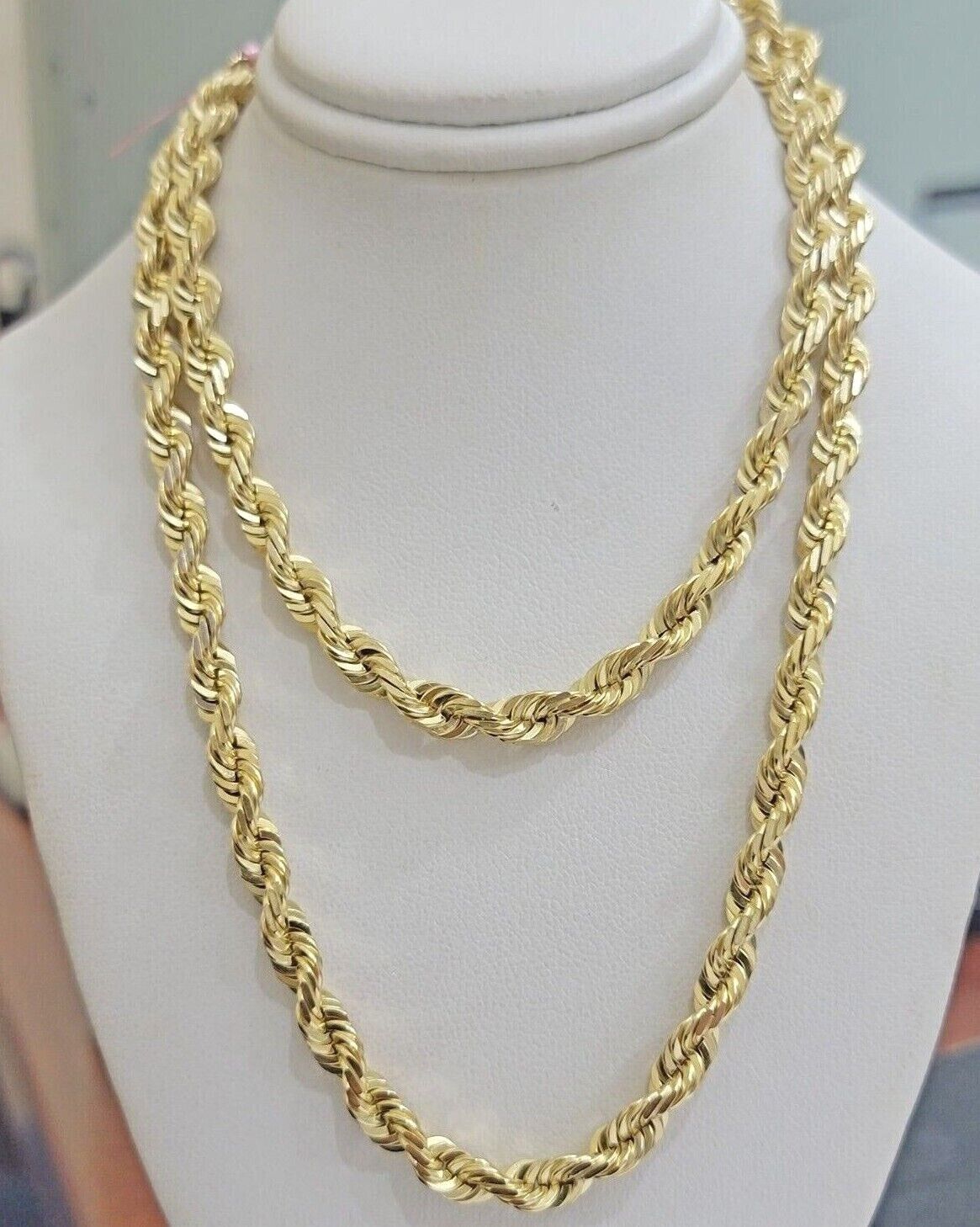6mm 10k Gold Rope Chain Necklace SOLID Real 10kt Yellow Gold 18" - 28" Diamond Cut - Reva Jeweler