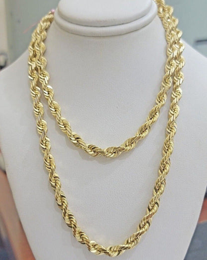 6mm 10k Gold Rope Chain Necklace SOLID Real 10kt Yellow Gold 18" - 28" Diamond Cut - Reva Jeweler
