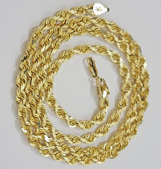 6mm Rope Chain Necklace 10k Yellow Gold Solid 18" Choker GURANTEED REAL 10K GOLD - Reva Jeweler