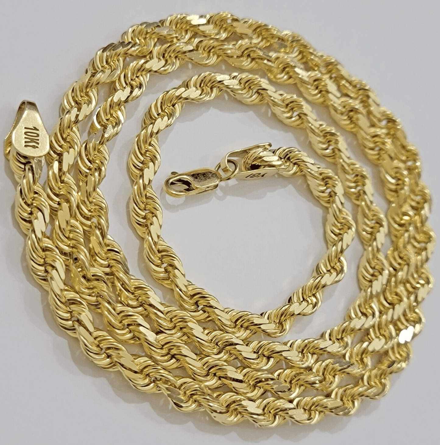 6mm Rope Chain Necklace 10k Yellow Gold Solid 20" Dimond Cut GURANTEED REAL GOLD - Reva Jeweler