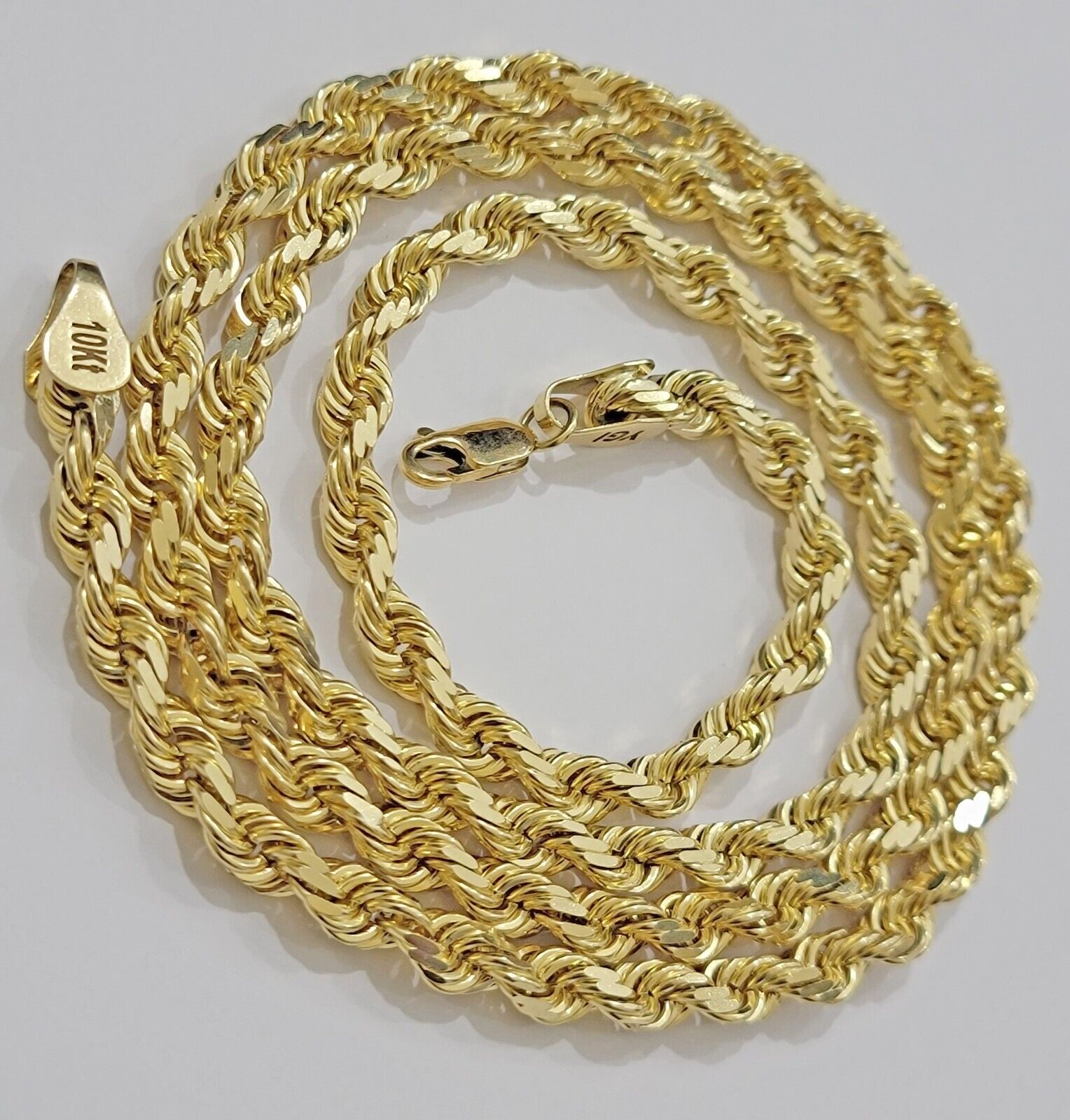 6mm Rope Chain Necklace 10k Yellow Gold Solid 24" Dimond Cut GURANTEED REAL GOLD - Reva Jeweler