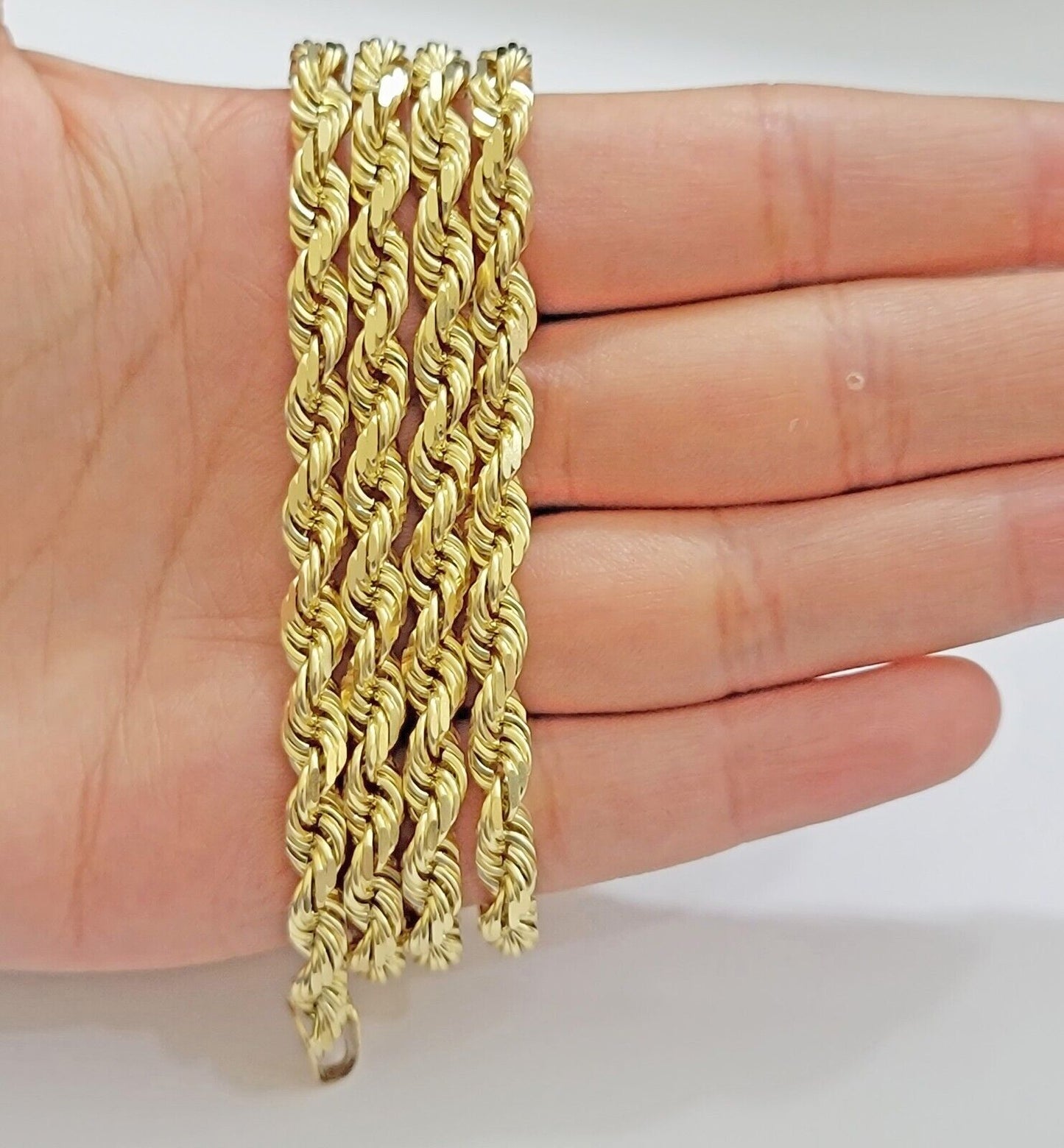 6mm Rope Chain Necklace 10k Yellow Gold Solid 24" Dimond Cut GURANTEED REAL GOLD - Reva Jeweler