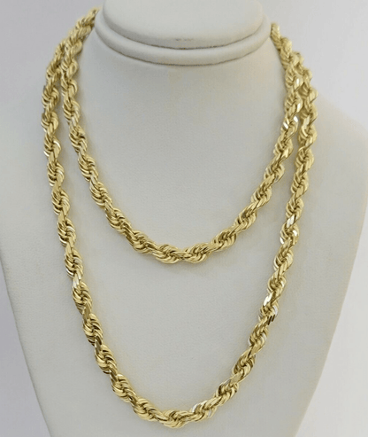 6mm Rope Chain Necklace 10k Yellow Gold Solid 24" Dimond Cut GURANTEED REAL GOLD - Reva Jeweler