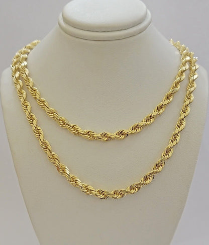 6mm Rope Chain Necklace 10k Yellow Gold Solid 26" Dimond Cut GURANTEED REAL GOLD - Reva Jeweler