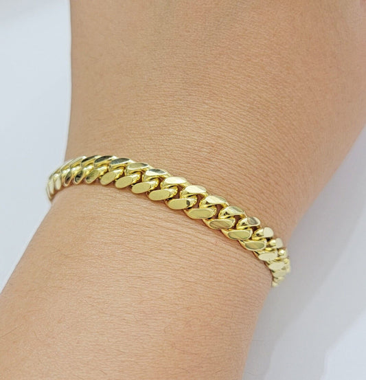 7mm 14k Gold Bracelet Miami Cuban Link 7" - 9 Inch Real 14kt Yellow Gold SOLID - Reva Jeweler