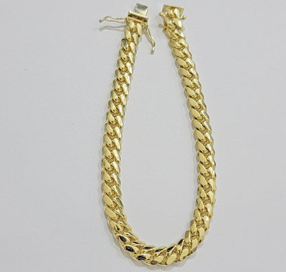 7mm 14k Gold Bracelet Miami Cuban Link 7" - 9 Inch Real 14kt Yellow Gold SOLID - Reva Jeweler