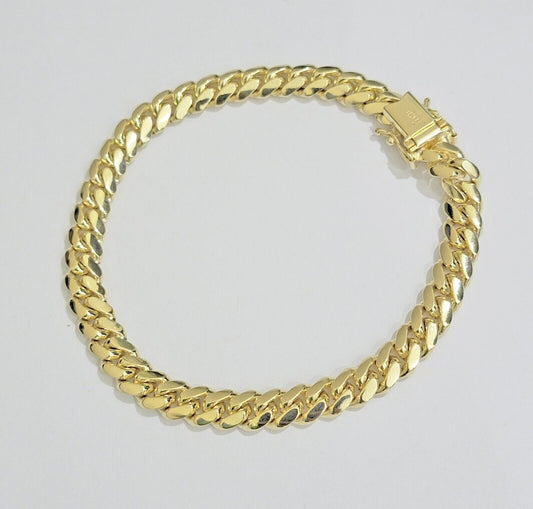 7mm 14k Gold Bracelet Miami Cuban Link 7" - 9 Inch Real 14kt Yellow Gold SOLID - Reva Jeweler