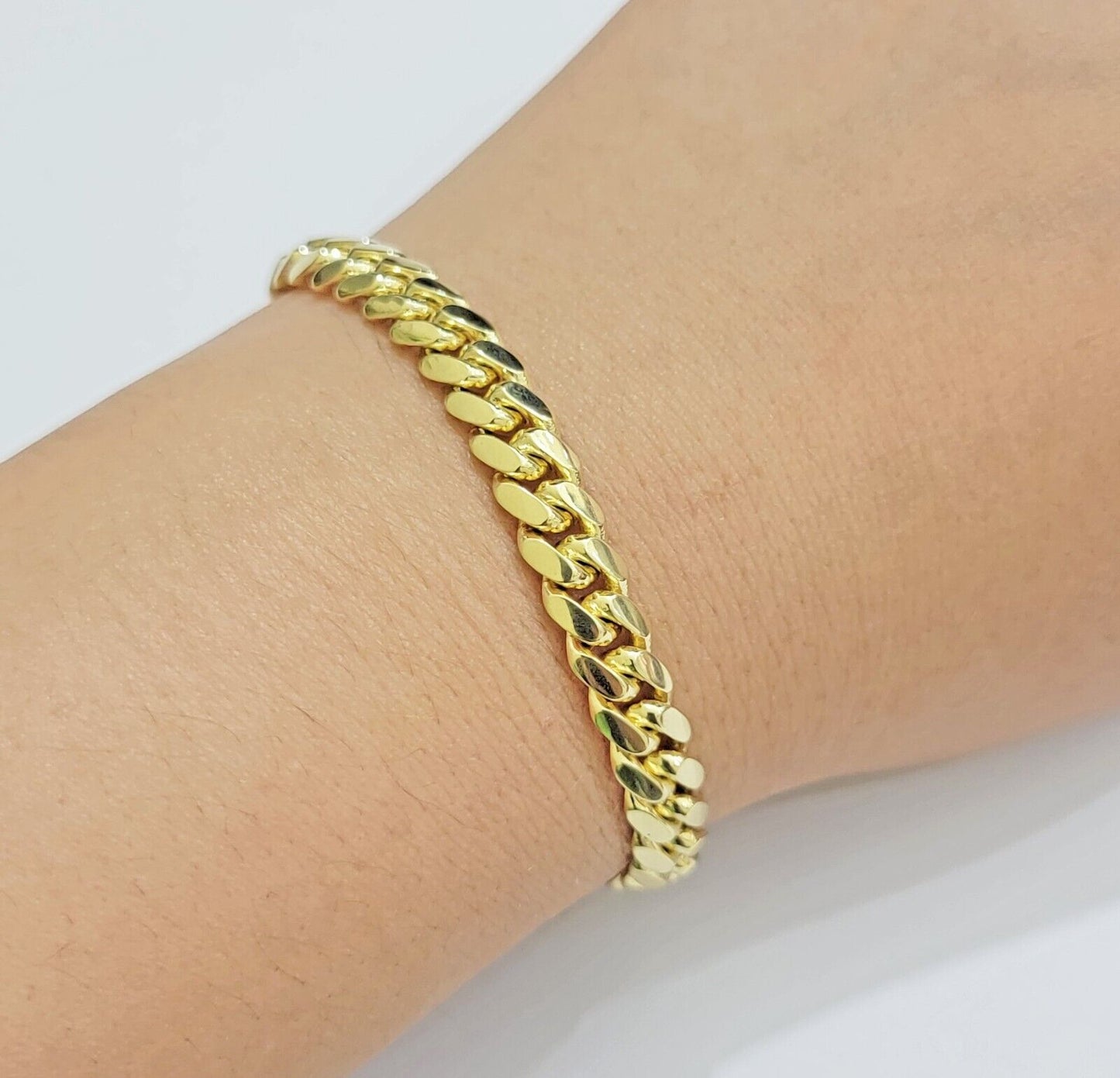 7mm 14k Gold Bracelet Miami Cuban Link 7" - 9 Inch Real 14kt Yellow Gold SOLID - Reva Jeweler