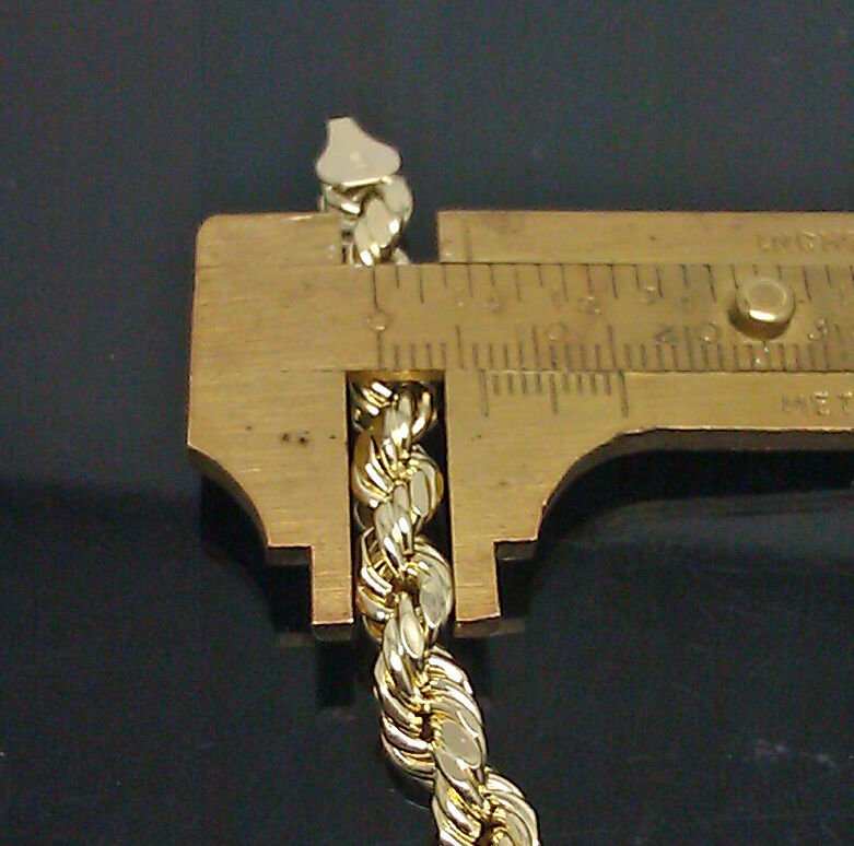 7mm Rope Chain 20" - 30" Real 10kt Yellow Gold Necklace Men's Diamond Cut Lobster - Reva Jeweler
