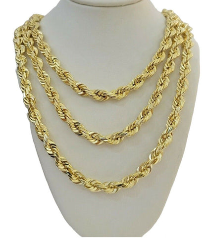 7mm Rope chain Necklace Solid 10k Yellow Gold Diamond cut 20" GURANTEED 10K GOLD - Reva Jeweler