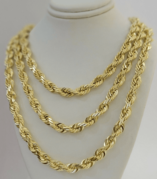 7mm Rope chain Necklace Solid 10k Yellow Gold Diamond cut 20" GURANTEED 10K GOLD - Reva Jeweler