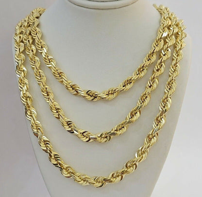 7mm Rope chain Necklace Solid 10k Yellow Gold Diamond cut 22" GURANTEED 10K GOLD - Reva Jeweler