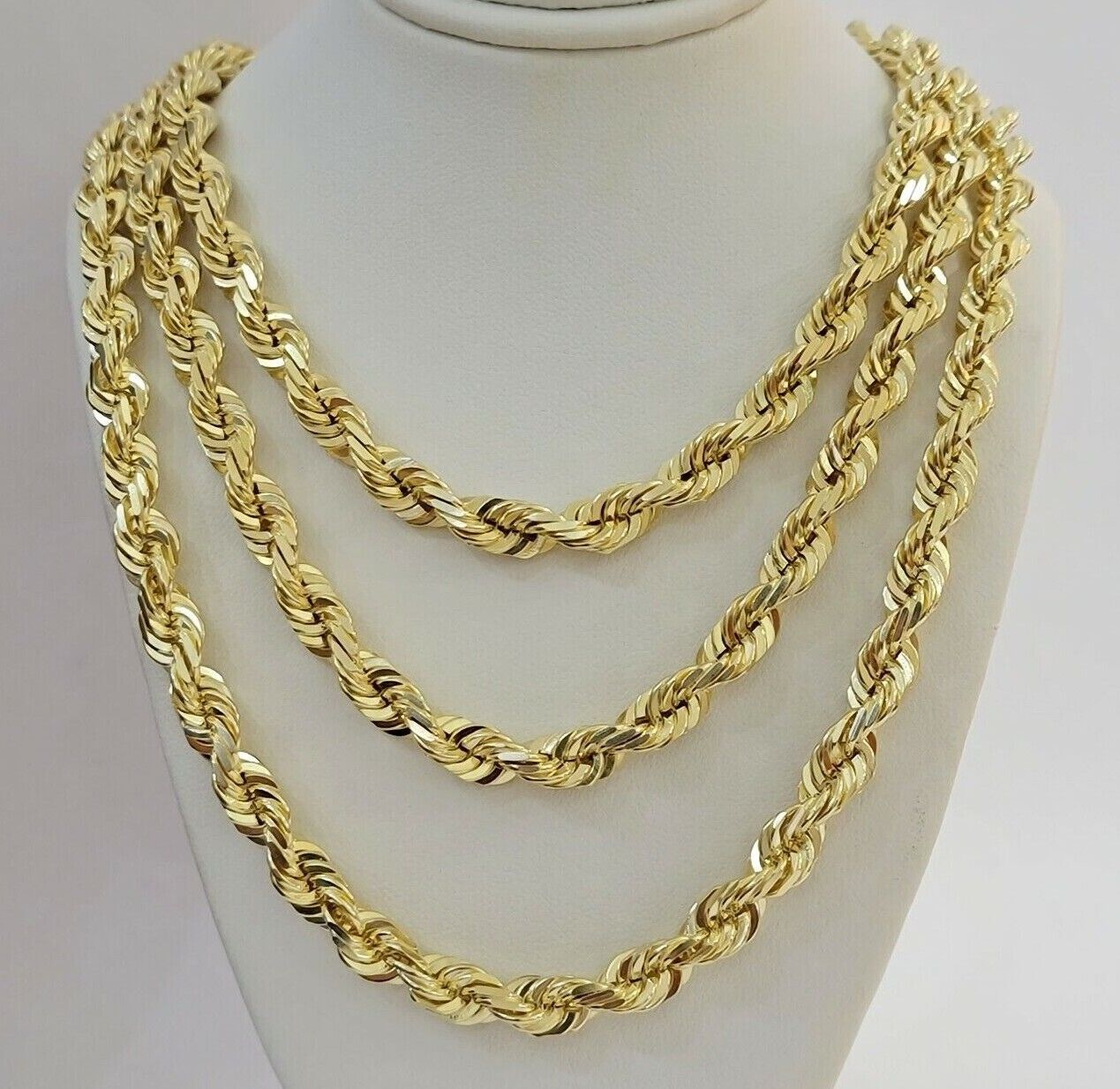 7mm Rope chain Necklace Solid 10k Yellow Gold Diamond cut 24" GURANTEED 10K GOLD - Reva Jeweler