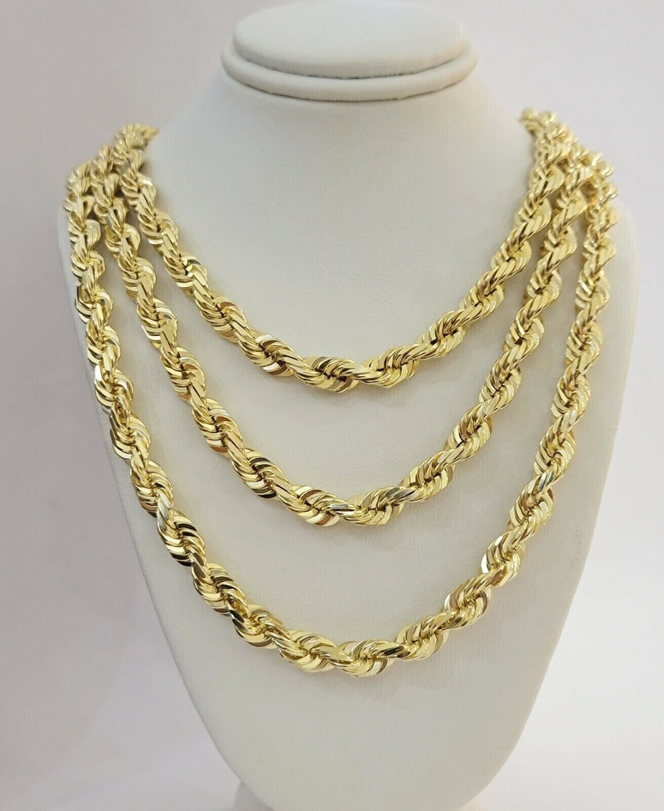 7mm Rope chain Necklace Solid 10k Yellow Gold Diamond cut 24" GURANTEED 10K GOLD - Reva Jeweler