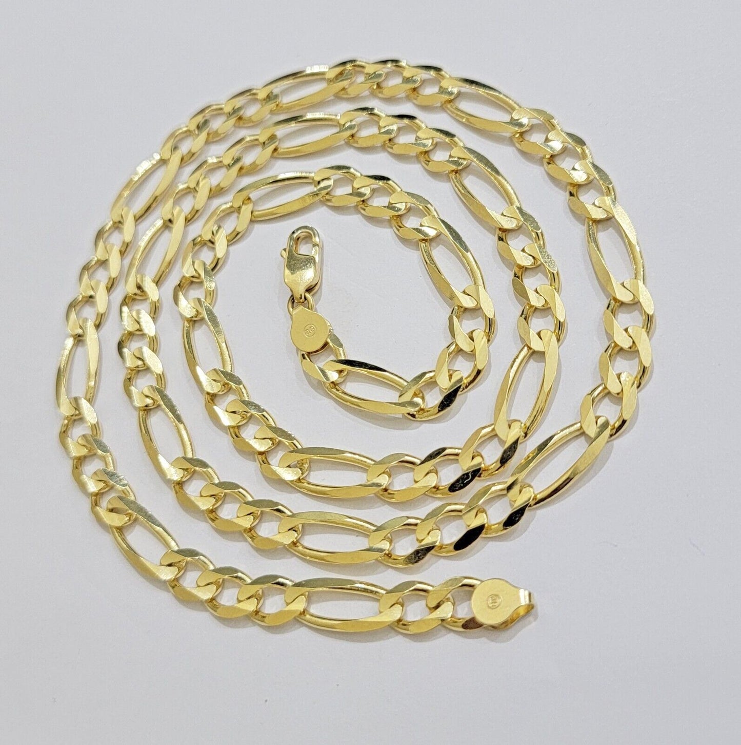 7mm Solid 14k Yellow Gold Figaro chain Necklace 24 Inch Men's STRONG REAL 14kt - Reva Jeweler