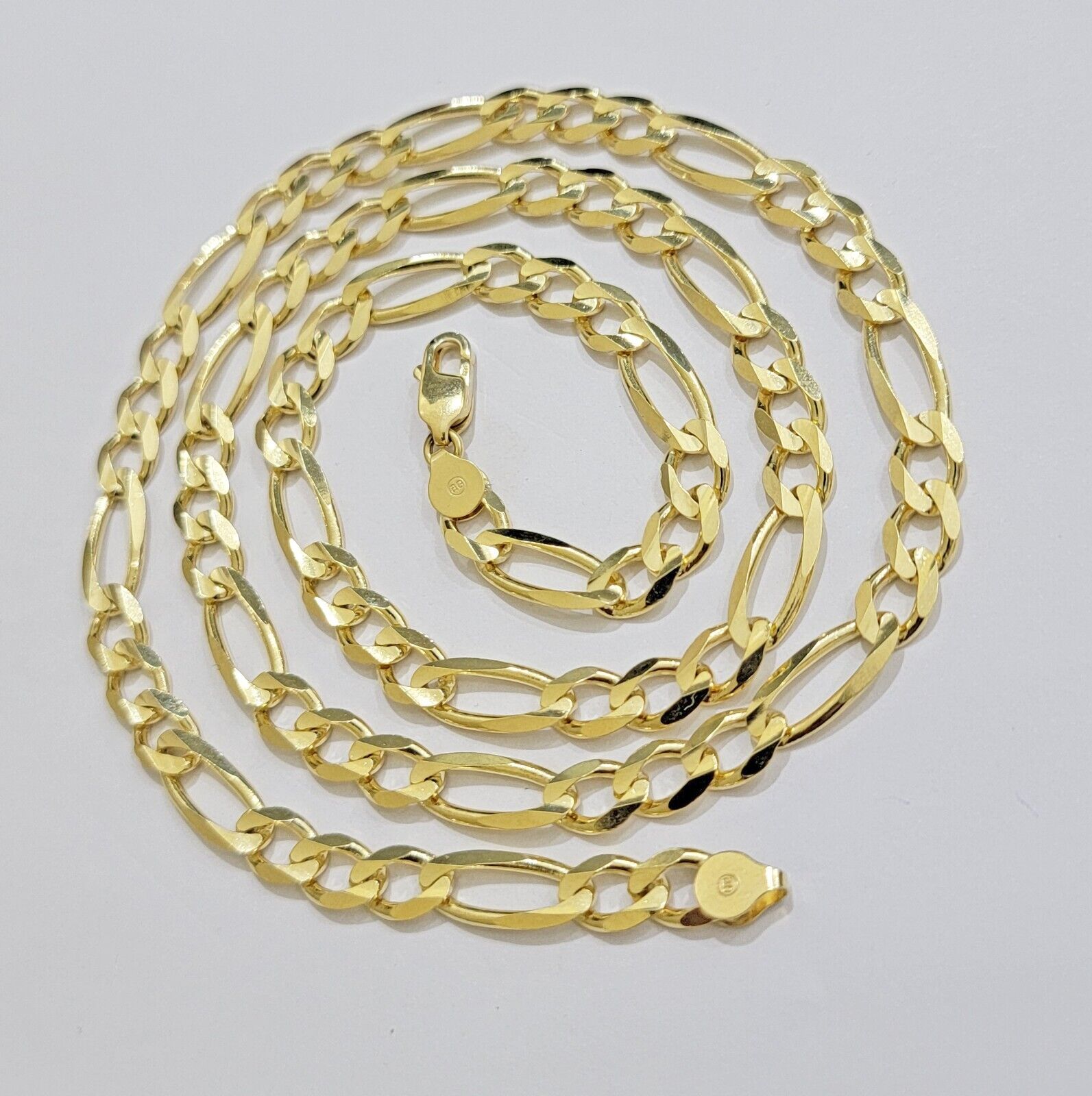 7mm Solid 14k Yellow Gold Figaro chain Necklace 24 Inch Men's STRONG REAL 14kt - Reva Jeweler