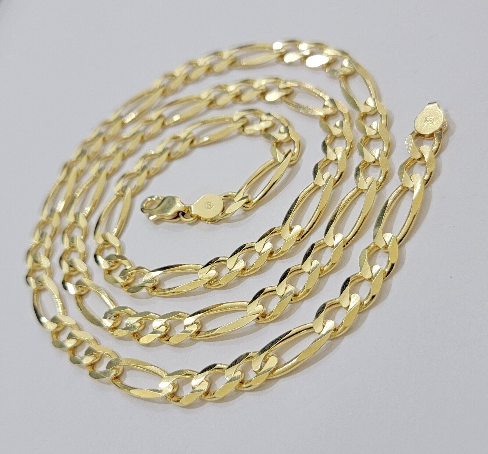7mm Solid 14k Yellow Gold Figaro chain Necklace 24 Inch Men's STRONG REAL 14kt - Reva Jeweler