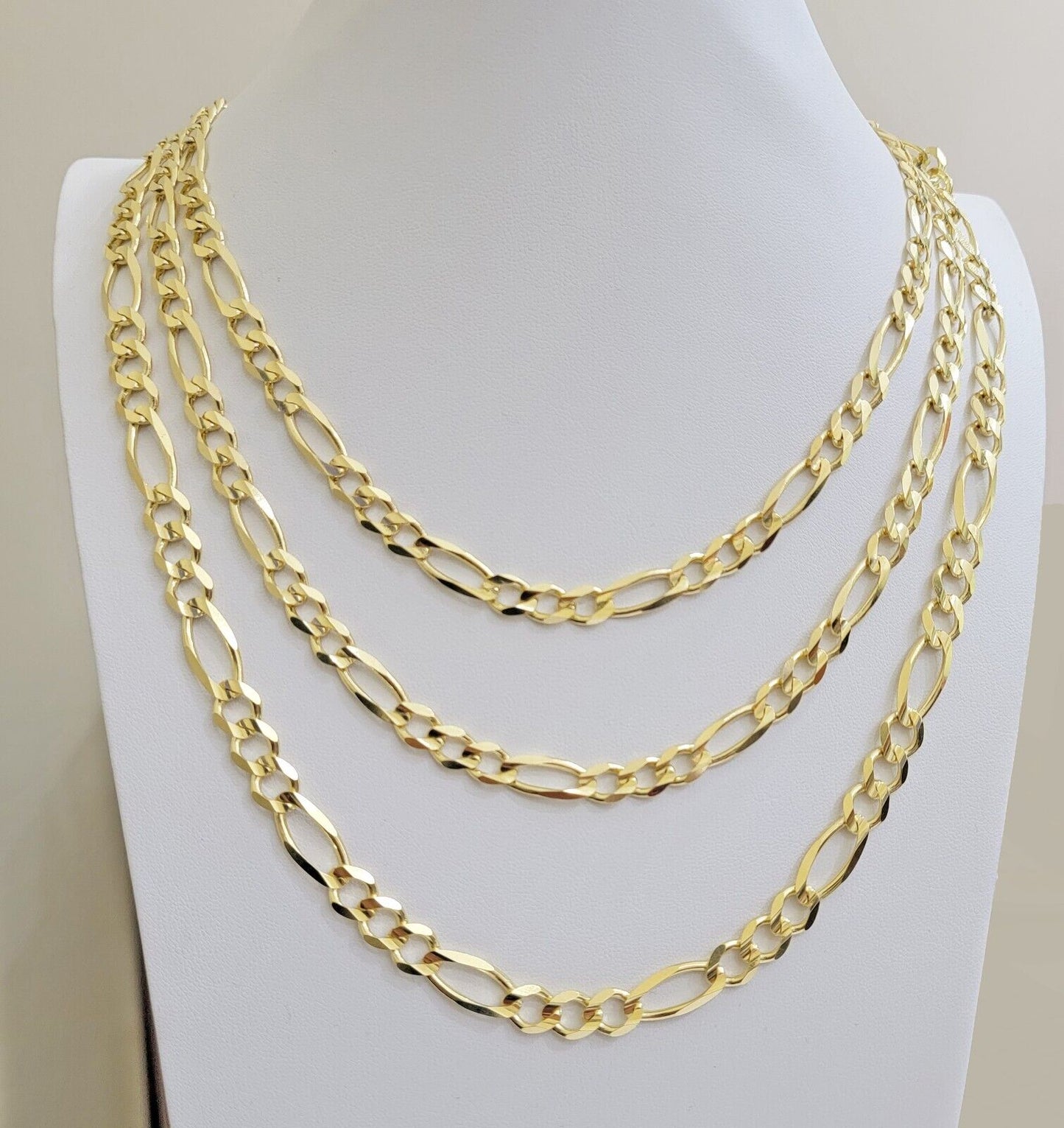 7mm Solid 14k Yellow Gold Figaro chain Necklace 24 Inch Men's STRONG REAL 14kt - Reva Jeweler
