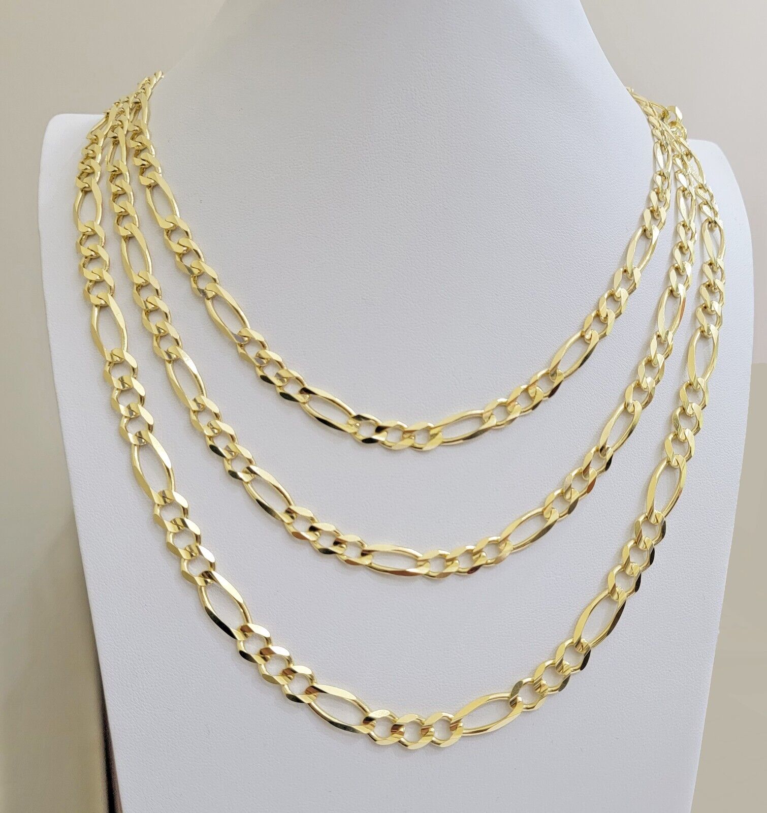7mm Solid 14k Yellow Gold Figaro chain Necklace 24 Inch Men's STRONG REAL 14kt - Reva Jeweler
