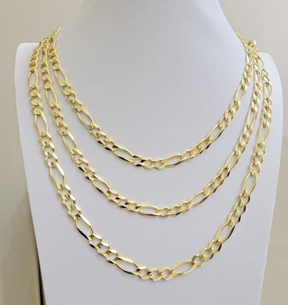 7mm Solid 14k Yellow Gold Figaro chain Necklace 24 Inch Men's STRONG REAL 14kt - Reva Jeweler
