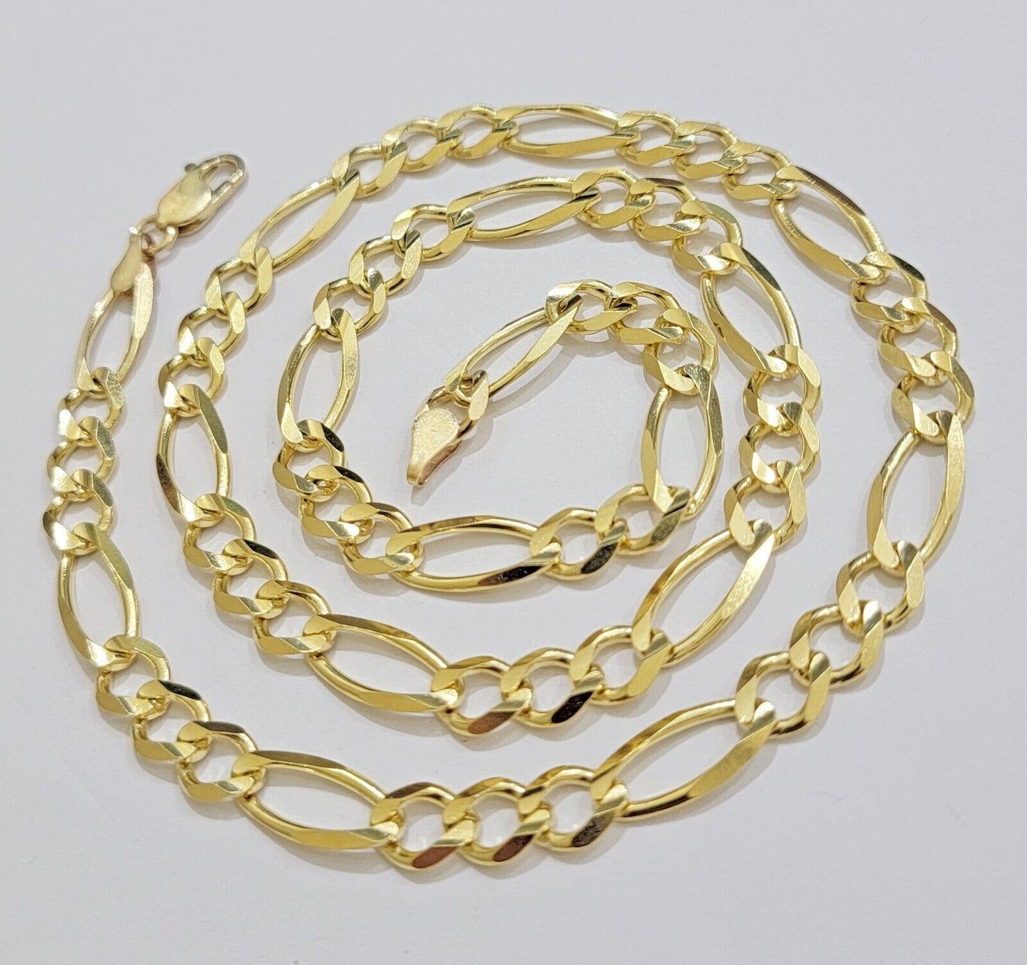 7mm Solid 14k Yellow Gold Figaro chain Necklace 24 Inch Men's STRONG REAL 14kt - Reva Jeweler