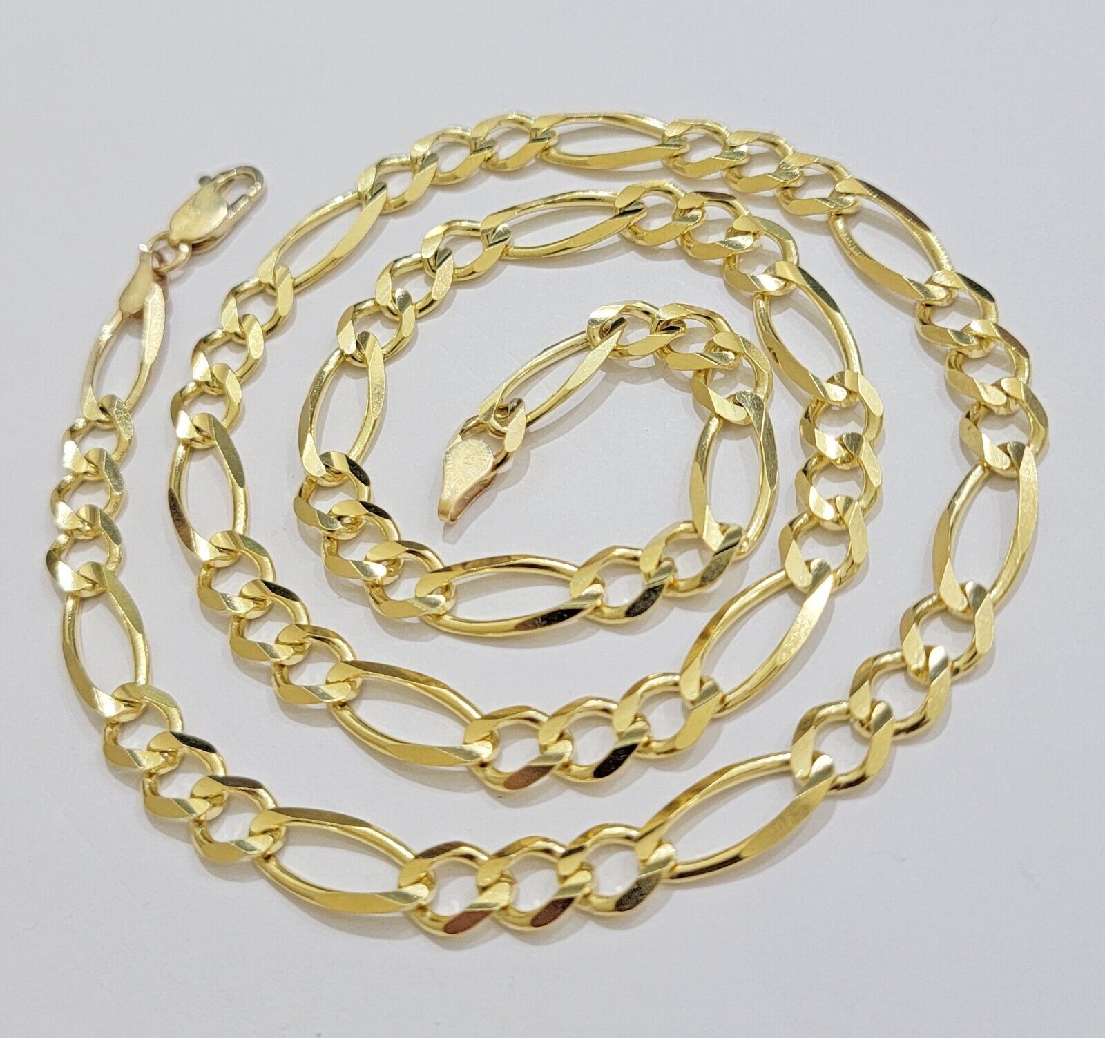 7mm Solid 14k Yellow Gold Figaro chain Necklace 24 Inch Men's STRONG REAL 14kt - Reva Jeweler