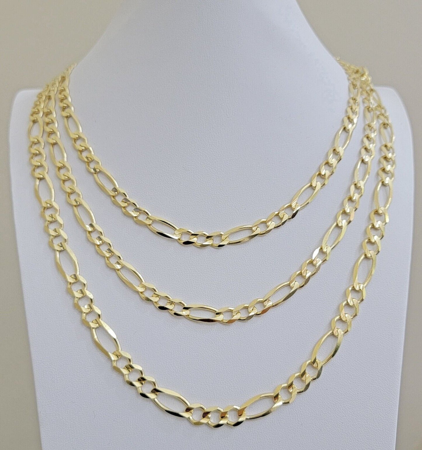 7mm Solid 14k Yellow Gold Figaro chain Necklace 24 Inch Men's STRONG REAL 14kt - Reva Jeweler