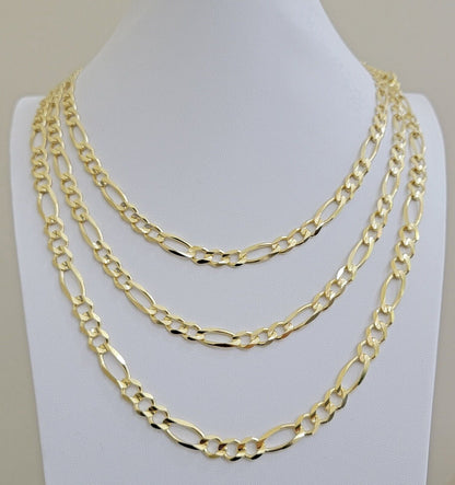 7mm Solid 14k Yellow Gold Figaro chain Necklace 24 Inch Men's STRONG REAL 14kt - Reva Jeweler