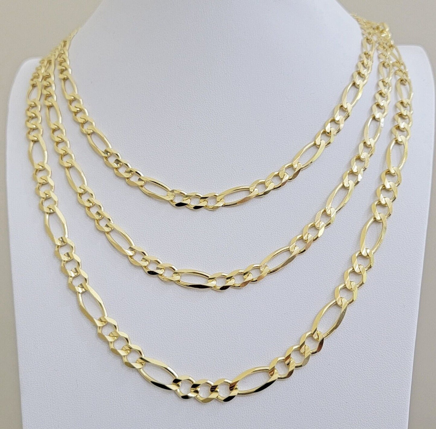 7mm Solid 14k Yellow Gold Figaro chain Necklace 24 Inch Men's STRONG REAL 14kt - Reva Jeweler
