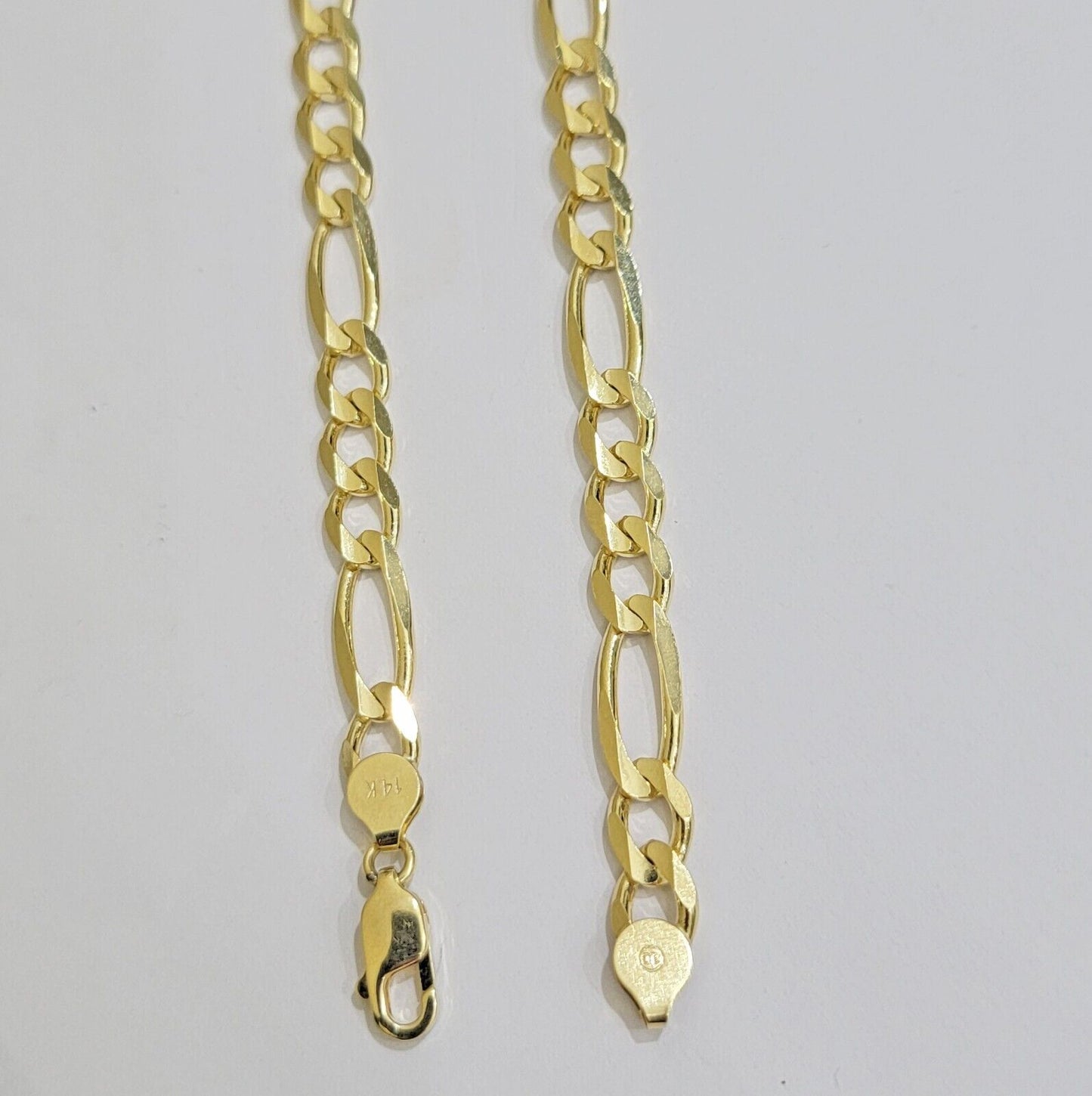 7mm Solid 14k Yellow Gold Figaro chain Necklace 24 Inch Men's STRONG REAL 14kt - Reva Jeweler