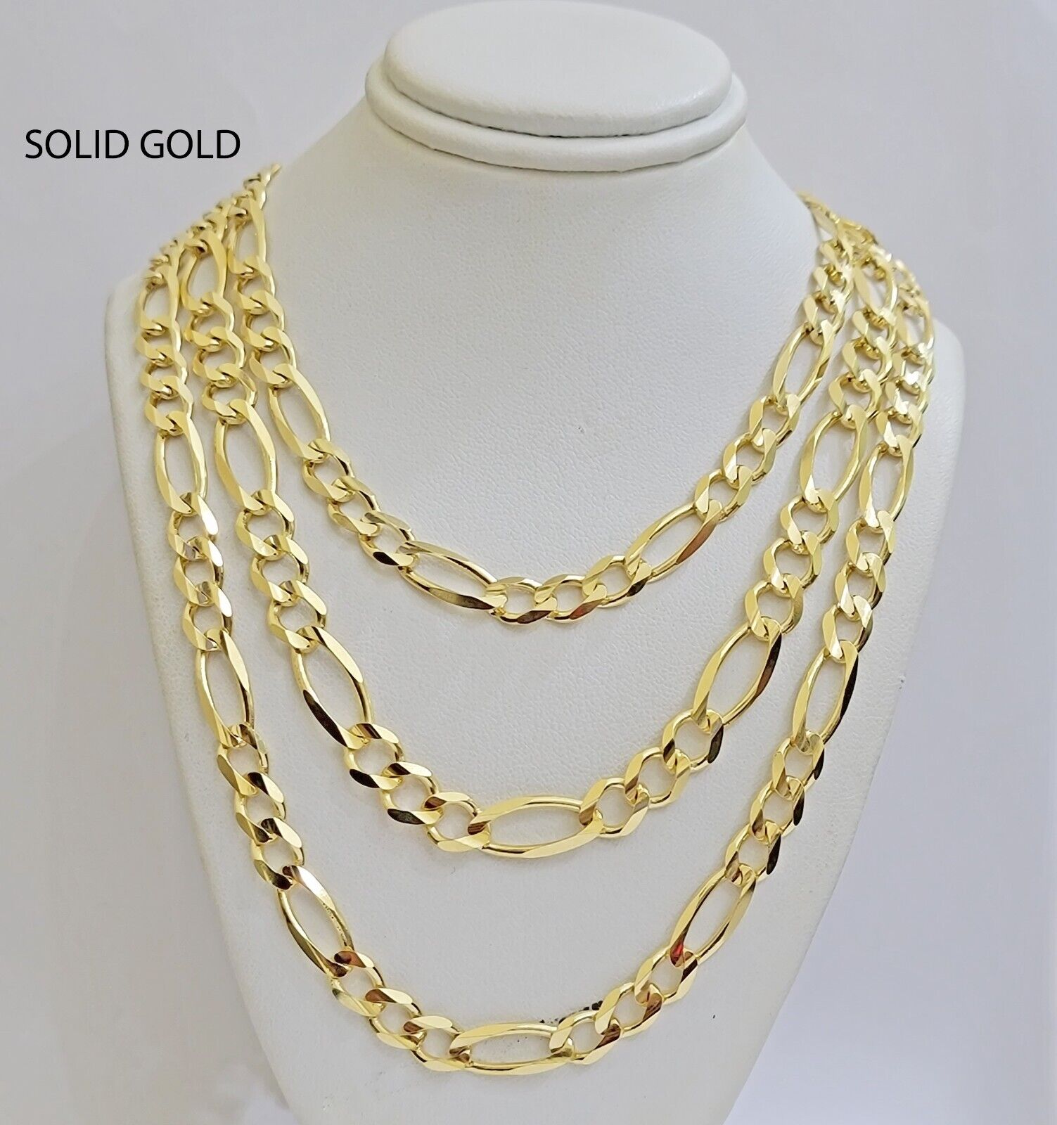 8mm Solid 14k Yellow Gold Figaro chain Necklace 24 Inch Men's REAL 14kt HEAVY - Reva Jeweler