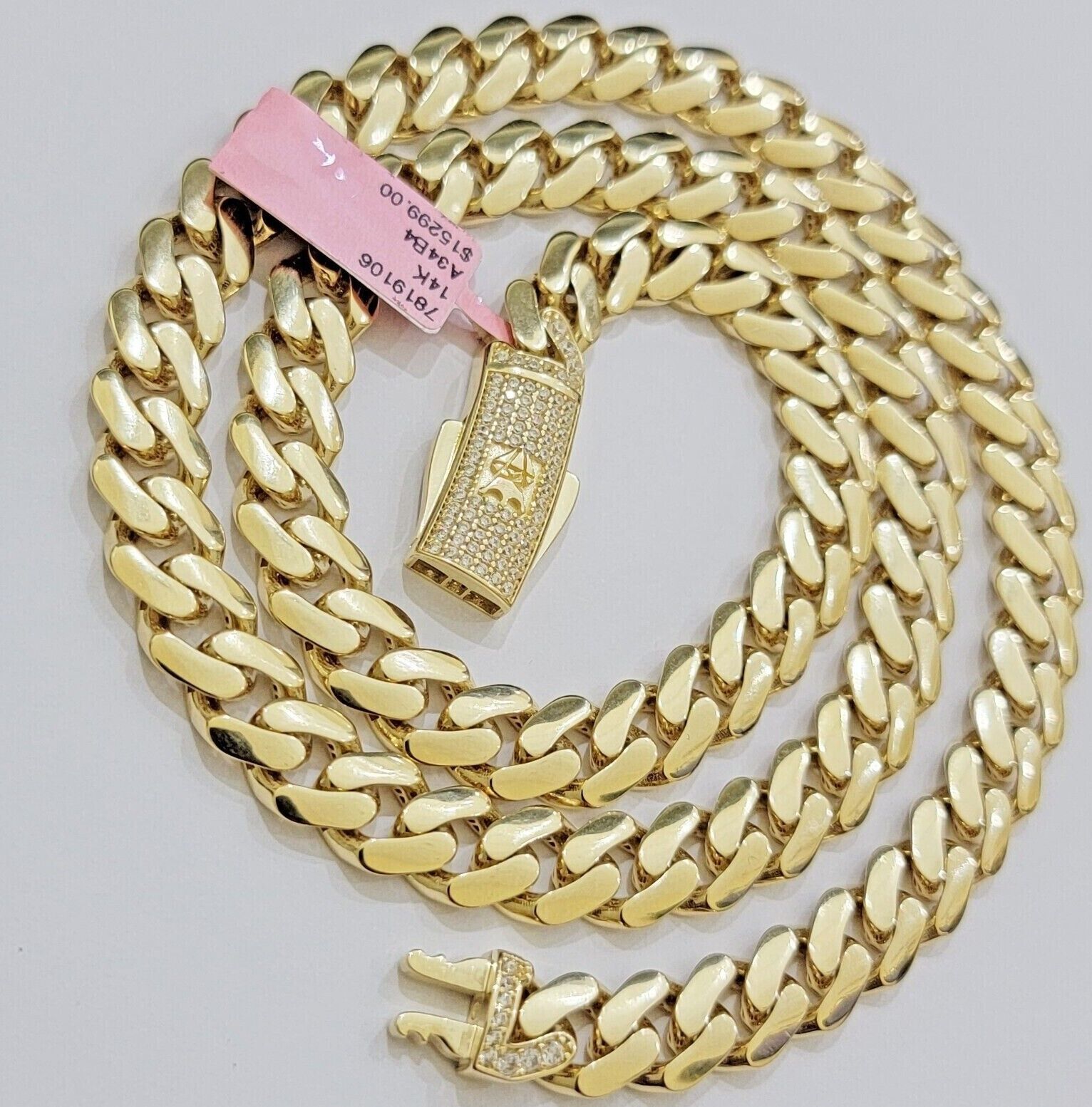 9mm Miami Cuban Royal Link Chain Necklace Box Clasp Real 14K Yellow Gold on SALE - Reva Jeweler