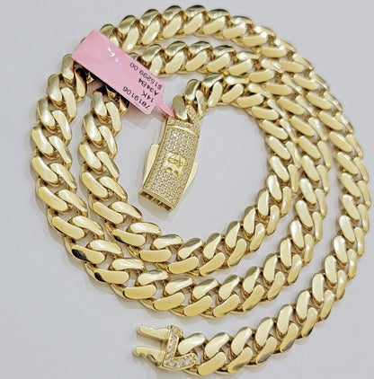 9mm Miami Cuban Royal Link Chain Necklace Box Clasp Real 14K Yellow Gold on SALE - Reva Jeweler