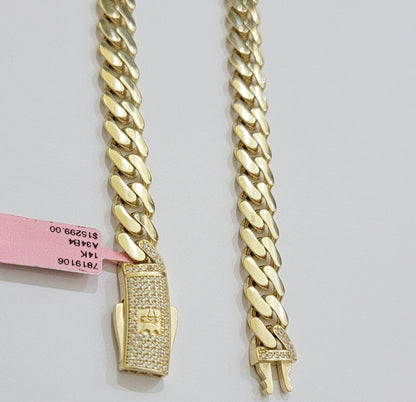 9mm Miami Cuban Royal Link Chain Necklace Box Clasp Real 14K Yellow Gold on SALE - Reva Jeweler