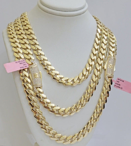 9mm Miami Cuban Royal Link Chain Necklace Box Clasp Real 14K Yellow Gold on SALE - Reva Jeweler