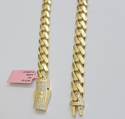 9mm Miami Cuban Royal Link Chain Necklace Box Clasp Real 14K Yellow Gold on SALE - Reva Jeweler