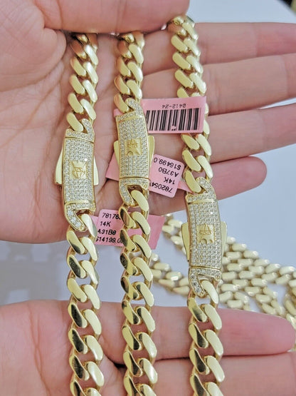 9mm Miami Cuban Royal Link Chain Necklace Box Clasp Real 14K Yellow Gold on SALE - Reva Jeweler