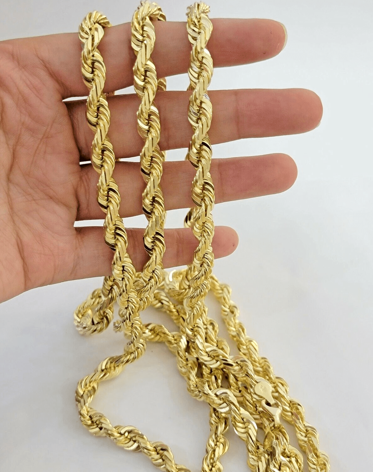 9mm Rope Chain Necklace 10k Yellow Gold 24" Inch Diamond Cuts Solid REAL 10KT - Reva Jeweler