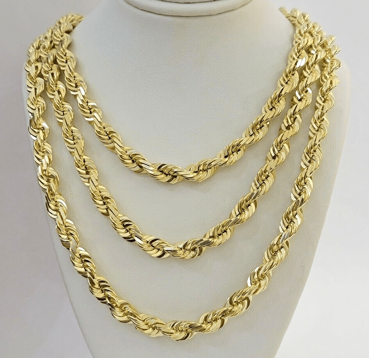 9mm Rope Chain Necklace 10k Yellow Gold 24" Inch Diamond Cuts Solid REAL 10KT - Reva Jeweler