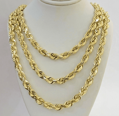 9mm Rope Chain Necklace 10k Yellow Gold 24" Inch Diamond Cuts Solid REAL 10KT - Reva Jeweler