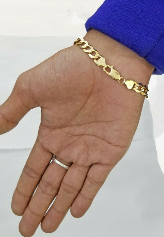 9MM Solid 14k Yellow Gold Cuban Link Bracelet 8" 9" REAL Mens Lobster, Necklace - Reva Jeweler