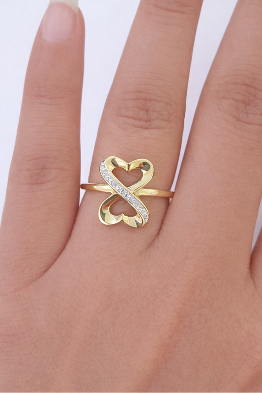 Real 10k Yellow Gold Diamond Ladies Ring Infinity Heart Women's Band