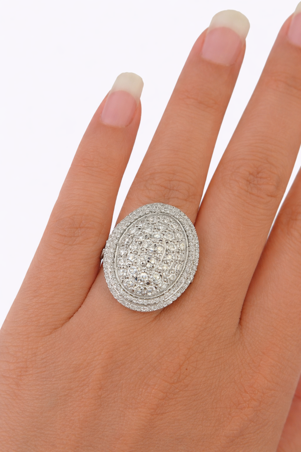 REAL 14k White Gold Diamond Ladies Ring Oval Shaped Sizable / Women