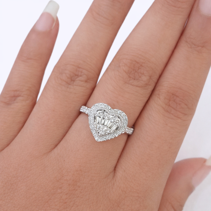 REAL 14k White Gold Natural Diamonds ladies Ring Heart Shaped For Women