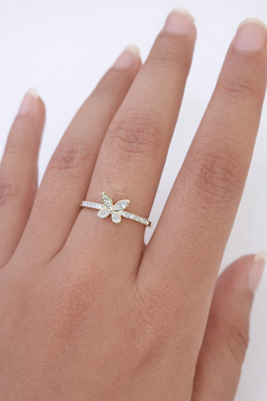 Real 10K Yellow Gold Butterfly Diamond Ring for Women – Genuine Fine Jewelry