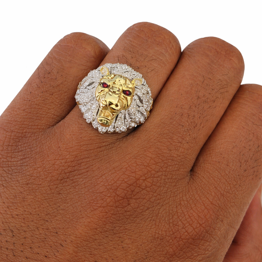 Real 10k Diamond Ring Roaring Lion Men 10kt Yellow Gold Casual Ring All Sizes
