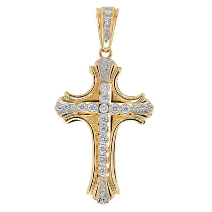 10k / 14k Gold Cross With CZ Religious Charm Pendant (P12226)